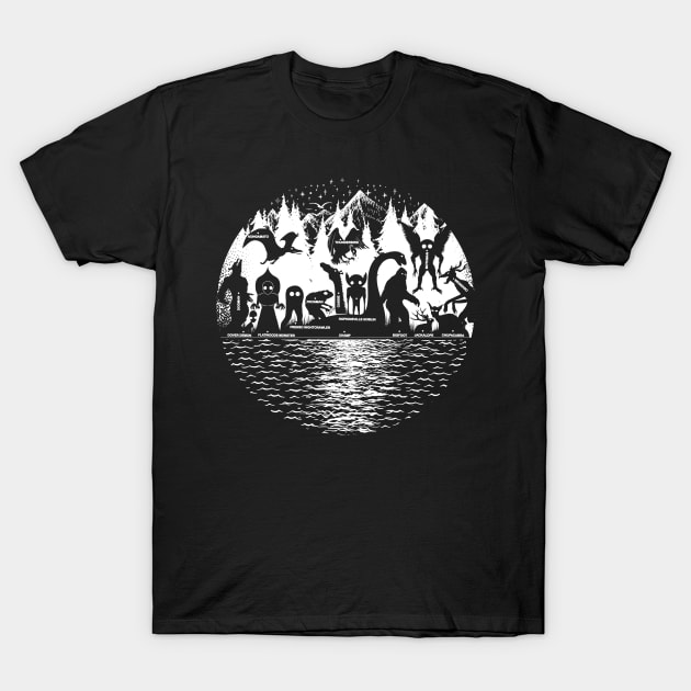 Cryptid Creatures Mountains And Stars! Cryptozoology T-Shirt by Tesszero